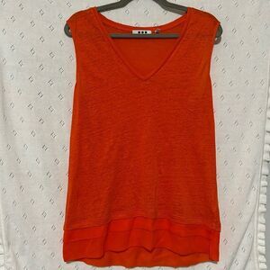 Three Dots Linen & Silk Fringe Tank Top S